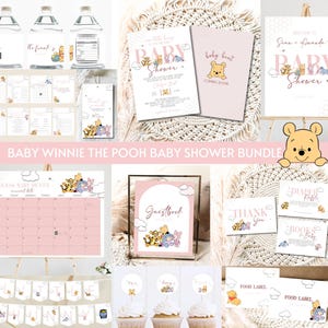 Baby Winnie the Pooh Baby Shower Bundle, Winnie the Pooh Baby Shower Invitation, Little Hunny Decor, Digital Download, Pink, Baby Girl