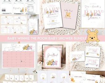 Baby Winnie the Pooh Baby Shower Bundle, Winnie the Pooh Baby Shower Invitation, Little Hunny Decor, Digital Download, Pink, Baby Girl