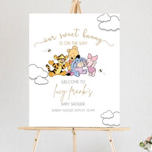 Baby Winnie the Pooh Baby Shower Segno di benvenuto, Winnie the Pooh Baby Shower, Modello Orsetto Pooh, Little Hunny Decor, Download digitale