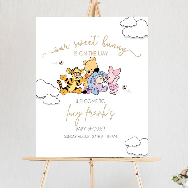 Baby Winnie the Pooh Baby Shower Welcome Sign, Winnie the Pooh Baby Shower, Pooh Bear Template, Little Hunny Decor, Digital Download