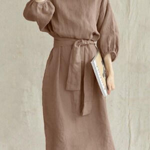 white linen dress with belt