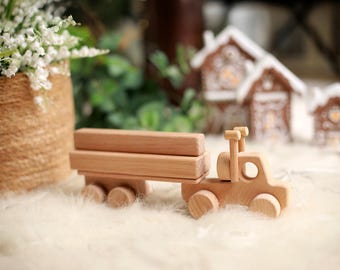 Montessori Wood Truck Toy: Natural Waldorf Sensory Learning