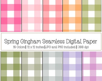 Spring Gingham Digital Paper, Seamless Pattern, Wallpapers, Digital Scrapbooking