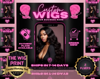 Custom Wigs v1 | 2 Flyers | Hair + Wig Industry | Pink | DIY | CANVA | Instagram | Facebook