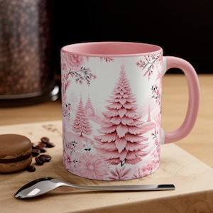 Vintage Pink Retro Christmas Tree Coffee Mug, 11oz