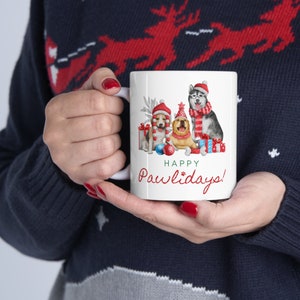 Happy Pawlidays Coffee Mug Cute Christmas Holiday Dogs Pet Lovers Gift Ceramic Mug 11oz