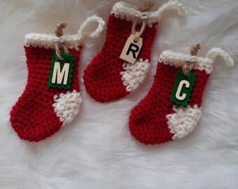 Mini Crochet Christmas Stocking Hanging Ornament. Personalised