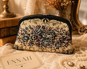 Vintage Floral Tapestry Clutch Bag 1970s Evening Purse Cottagecore Victorian Style Retro Wedding Guest Handbag