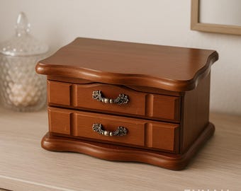 Vintage Wooden Jewellery Box with Mirror: Shabby Chic Trinket Organizer