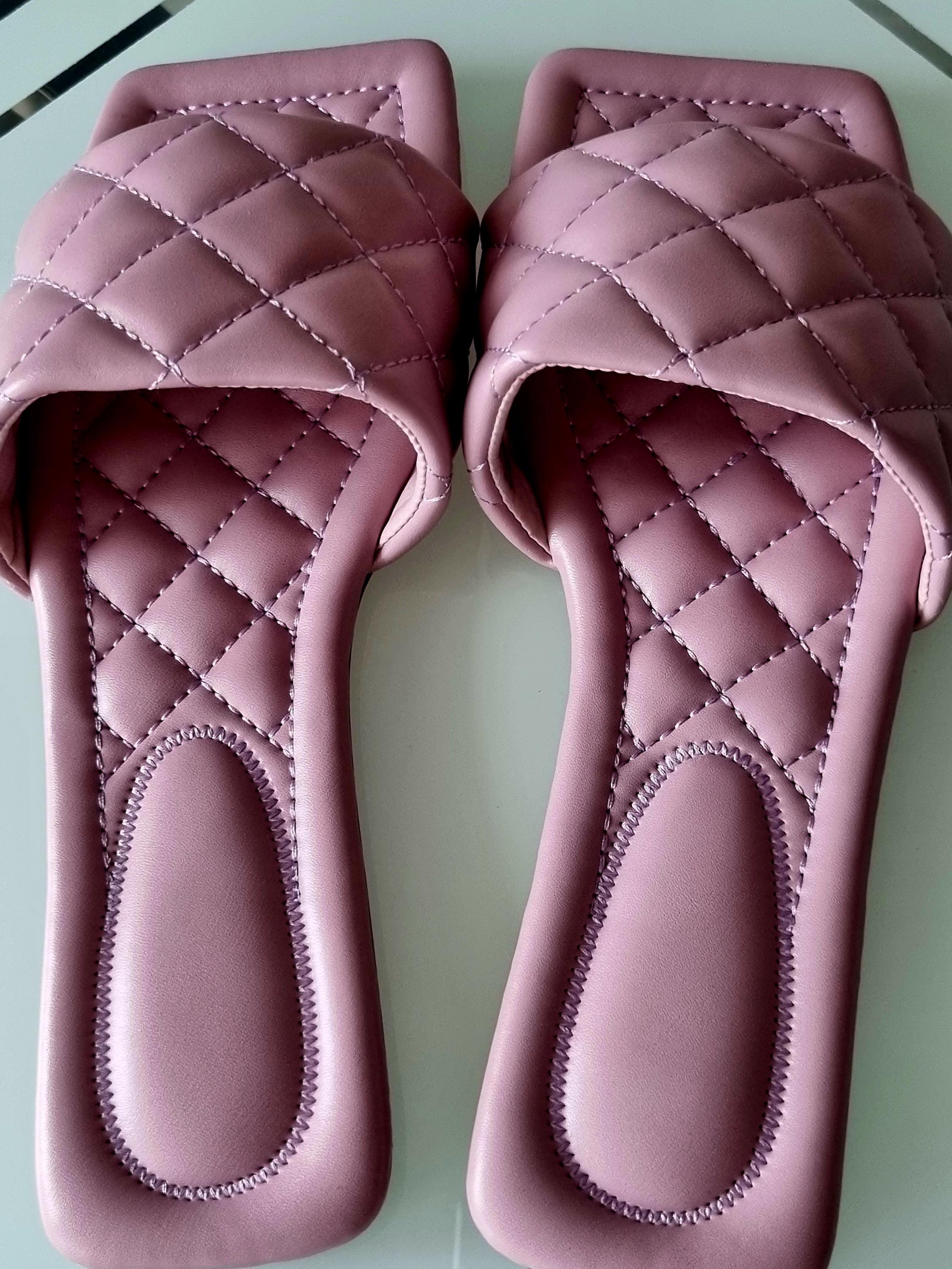 Pink Quilted Slip-on Sandals, Square Toe Summer Slides (EU  display picture 2