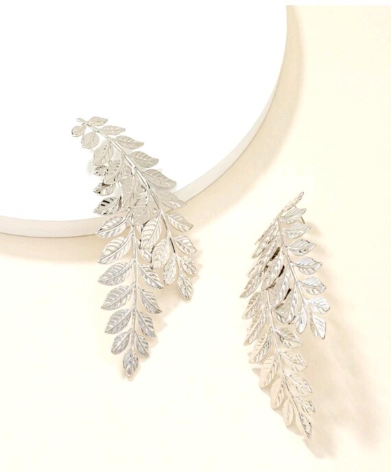 Silver Leaf Dangle Earrings: Botanical Boho State… - image 7
