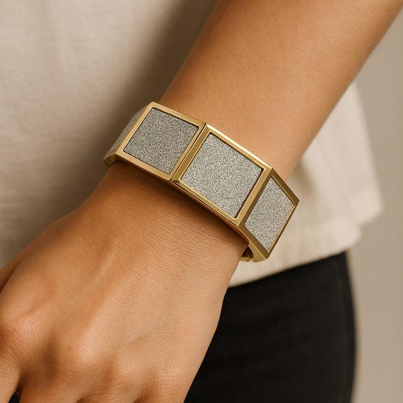 Hexagonal Gold Statement Bracelet with Glitter Si… - image 2