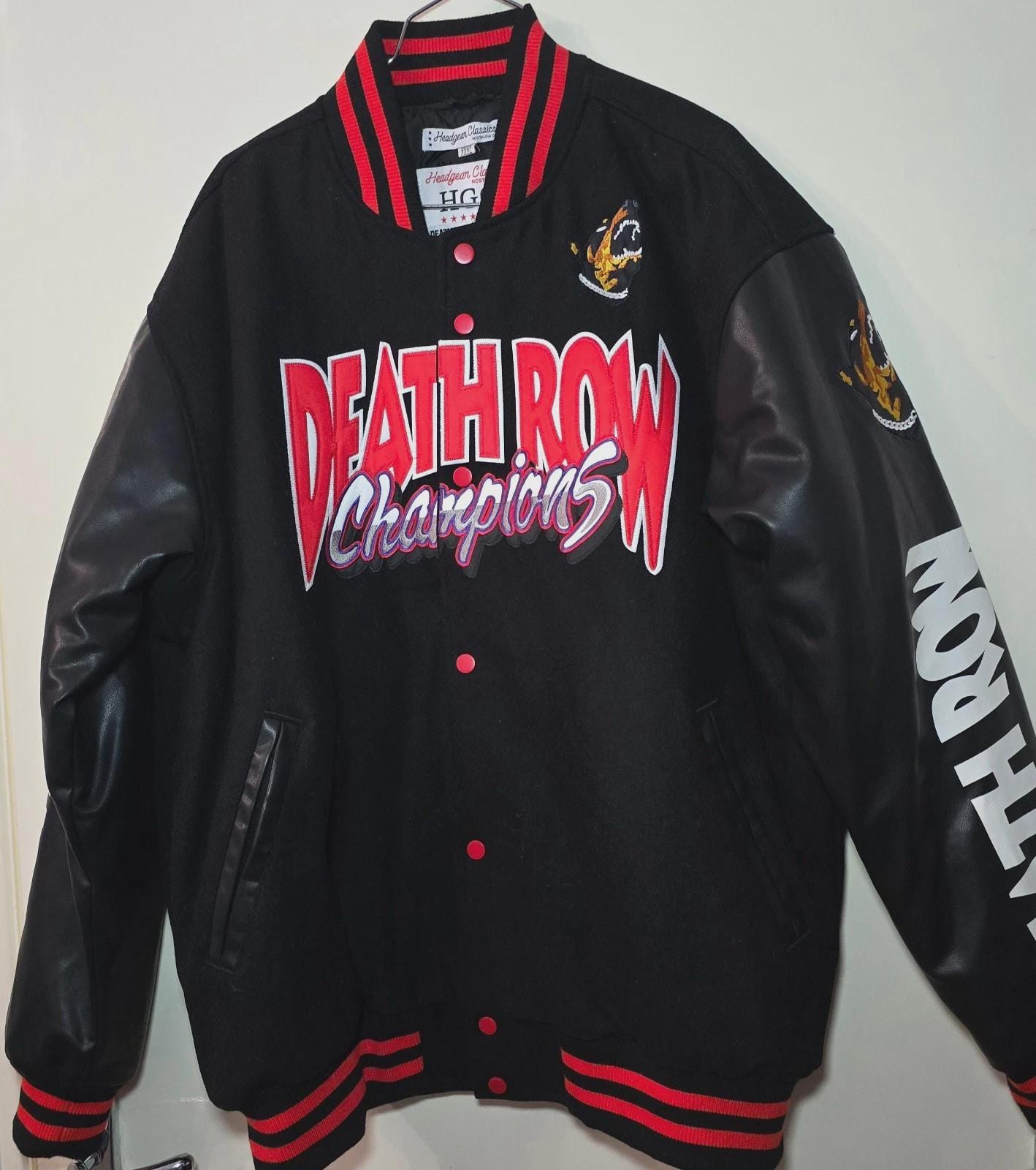 ジャケット・アウター HEADGEAR CLASSICS DEATH ROW S-JKT XL Death Row Records Oversized Men's Varsity Jacket Red Letterman