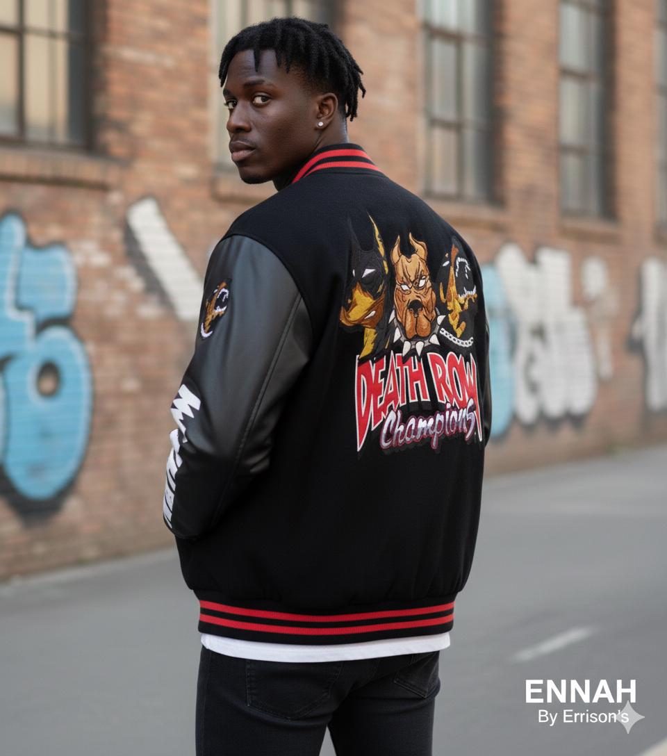 Death Row Records Oversized Men's Varsity Jacket Red Letterman