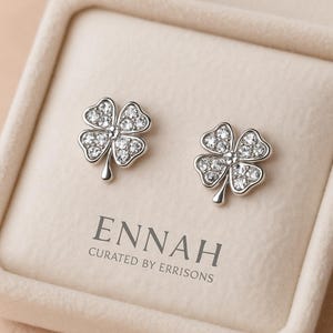 Lucky Sparkling Four Leaf Clover Stud Earrings Silver Crystal Shamrock Earrings  Sparkly Good Luck Gift for Her Dainty Everyday Jewellery
