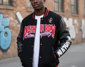 Death Row Records Oversized Men's Varsity Jacket Red Letterman