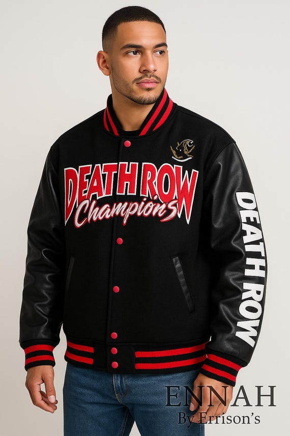 ジャケット・アウター HEADGEAR CLASSICS DEATH ROW S-JKT XL Death Row Records Oversized Men's Varsity Jacket Red Letterman