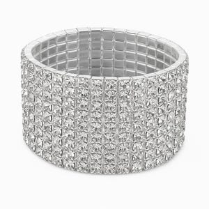 Brett strassarmband med stretch, glittrande kristallmanschett, brudsmycken