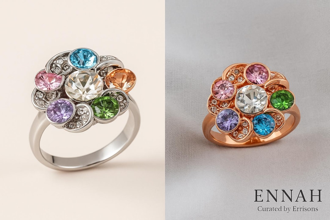 Crystal Statement Ring, Multi-colored Cocktail Ring, Silver or Rose ...