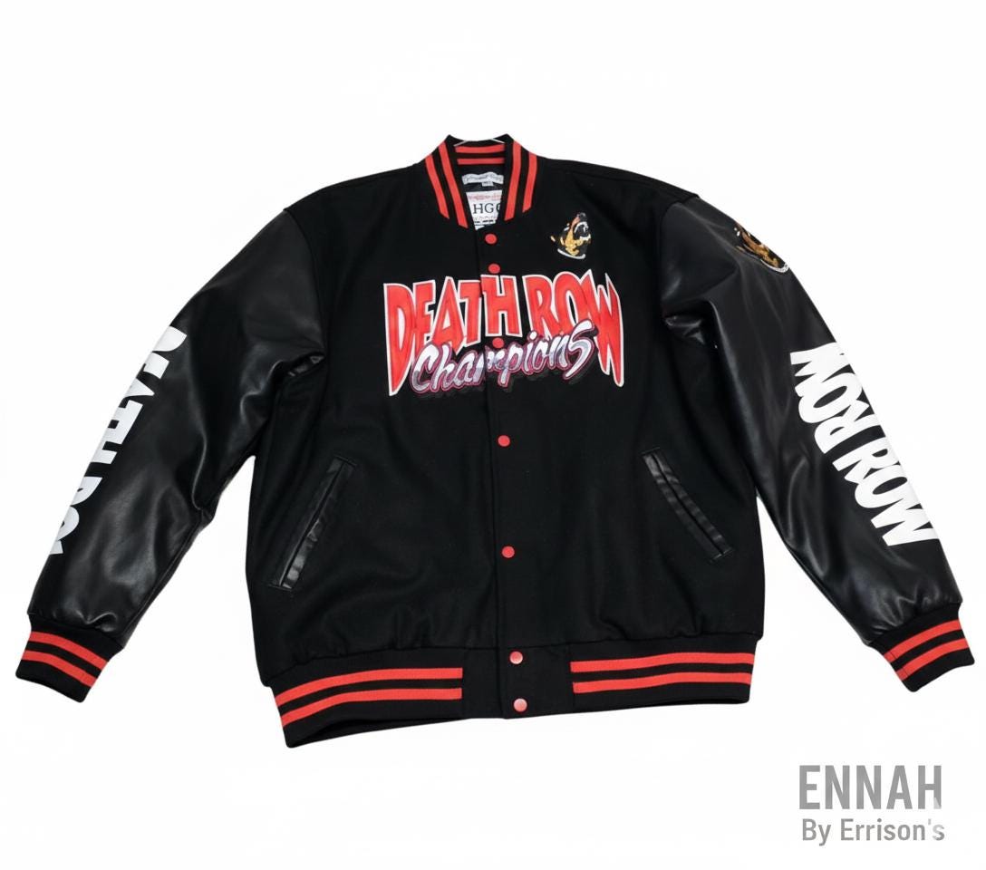 ジャケット・アウター HEADGEAR CLASSICS DEATH ROW S-JKT XL Death Row Records Oversized Men's Varsity Jacket Red Letterman