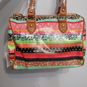 Ladies Vintage (2000&#39;s) Medium Size Multicolour Bowling Shoulder Tote Bowling Crossbody Bag In Geometric Print