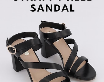 OFFICE Black Wide Fit Strappy Block Heel Sandals  Women’s UK 8 Party Evening Shoes