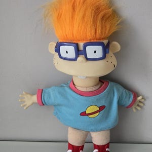 Preloved Chuckie Finster Rugrats Doll Vintage 90s Plush Toy Nickelodeon Cartoon Collectible Nostalgic Gift for Rugrats Fans Retro Kids