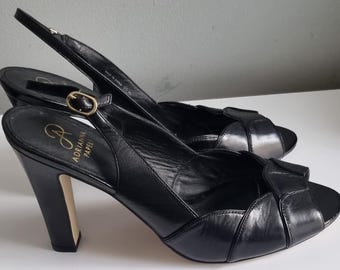 Vintage (early 2000&#39;s) ADRIANNA PAPELL Pumps Women&#39;s Black Premium Leather Peep Toe Heel Shoes UK  sz 6