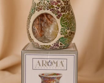 Rainbow Mosaic Glass Oil Burner: Aroma Ceramic Tealight Holder