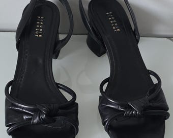 Vintage (2000&#39;s) Claudie Pierlot Ladies Black Real Leather Fantasy Strappy Block Heel Comfortable  Sandals UK size 6.5
