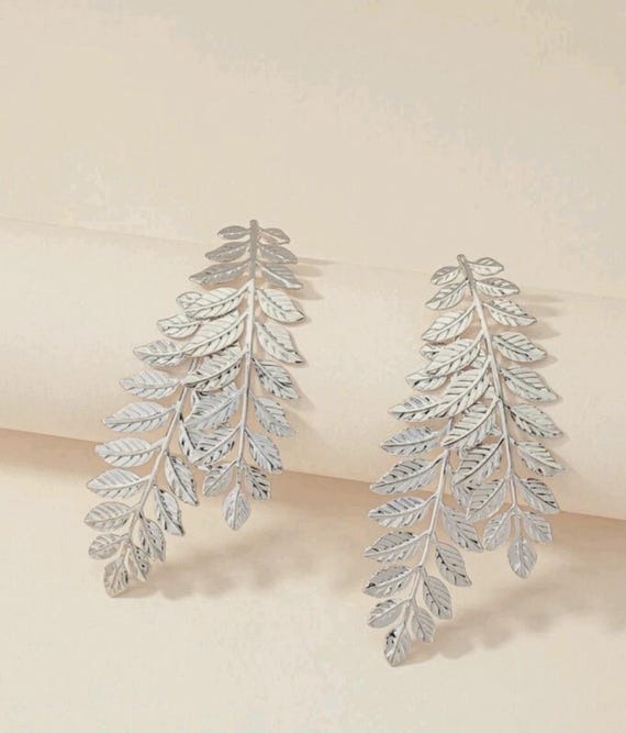 Silver Leaf Dangle Earrings: Botanical Boho State… - image 2