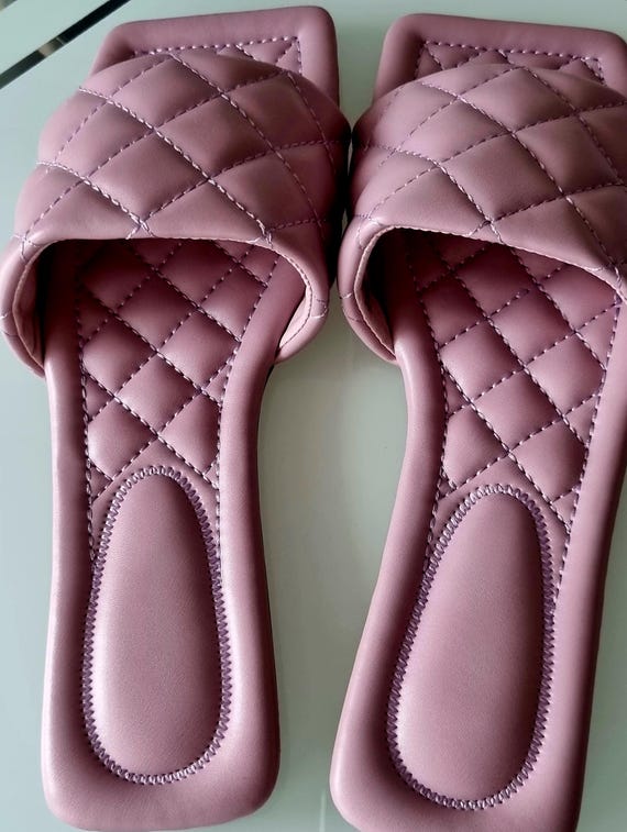 Pink Quilted Slip-on Sandals, Square Toe Summer Slides (EU  display picture 1
