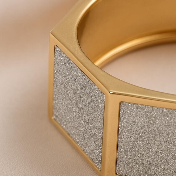 Hexagonal Gold Statement Bracelet with Glitter Si… - image 4