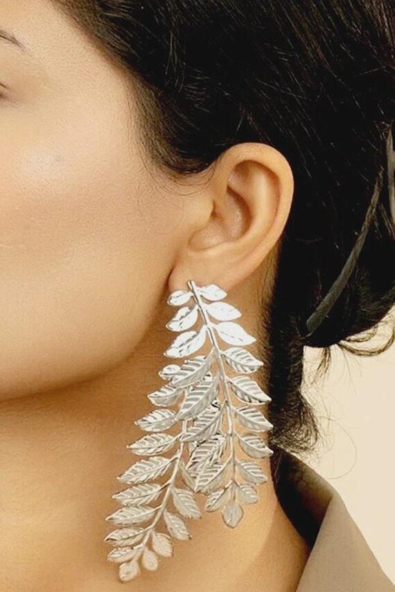Silver Leaf Dangle Earrings: Botanical Boho State… - image 4
