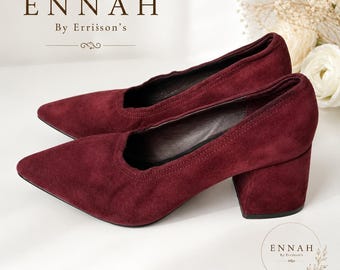 Vintage SENSO Burgundy Suede Pumps UK 7 Pointed Toe Block Heel Court Shoes  Wine Red Designer Heels EU 40