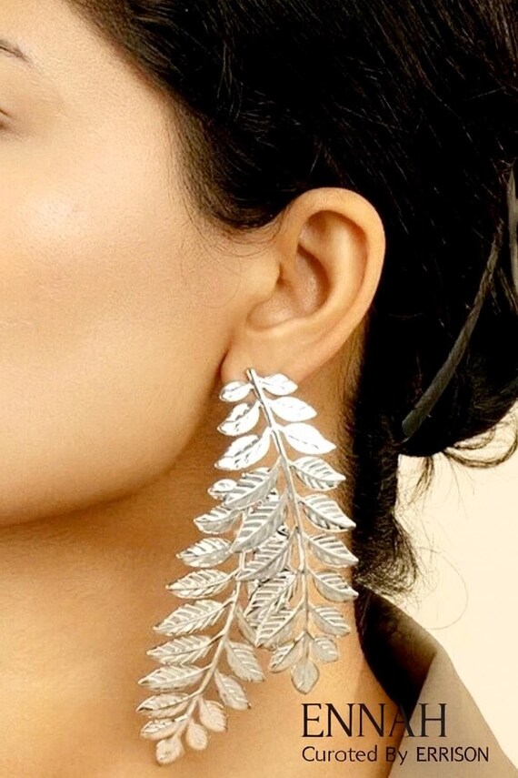 Silver Leaf Dangle Earrings: Botanical Boho State… - image 1