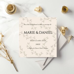 Modèle de Faire-Part de Mariage Digital Élégant et minimaliste – Carte personnalisable (Format Carré et Rectangulaire) à imprimer