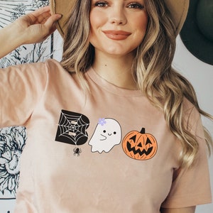 Halloween Shirt, Fun Halloween Shirt With BOO And Cute Ghost With Pumpkin Design, Unisex BOO Tshirt, Gift For Halloween, Cute Halloween Tee