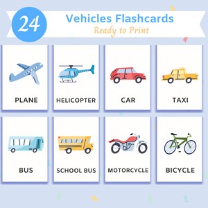 24 Vehicles Flashcards | Montessori Flashcards | Pre-school Cards ...