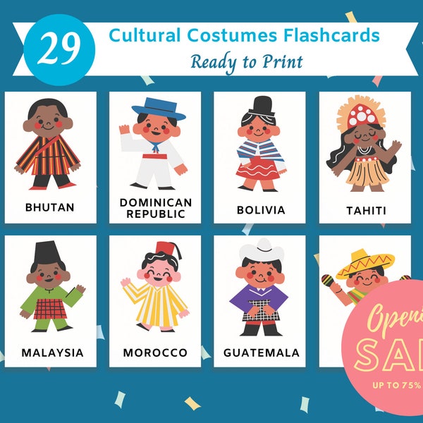 29 Cultural Costumes Flashcards| Montessori flashcards | Pre-School Cards | Educational Printable Cards | Back to School | INSTANT DOWNLOA
