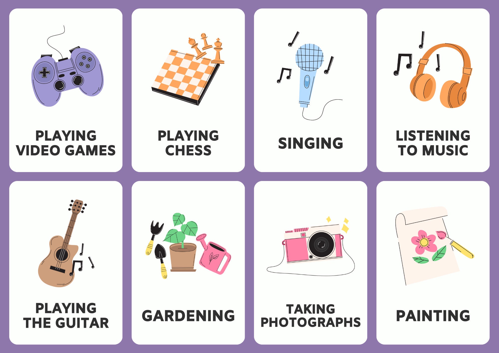 16 Hobbies Flashcards| Montessori Flash Cards | Pre-school Cards ...