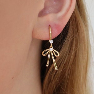 bow earrings, 18k real gold plated bow earrings with fish hook with cubic zirconia.