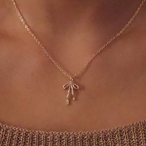 bow necklace, 18k real gold plated necklace, simple bow necklace, dainty gold necklace, bridesmaid gift, gift for her.