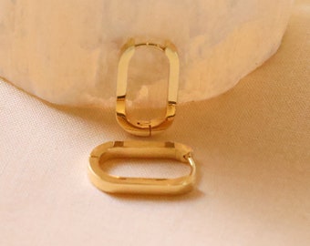 rectangle earrings, gold rectangular hoop earrings, geometric hoop earrings, minimalist everyday hoop earrings gift for her.