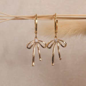 bow earrings, 18k real gold plated earrings with hoop studs