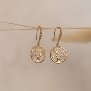 tree of life earrings, gold tree of life earrings with cubic zircon, gold earrings, gift for her, bridesmaid gift
