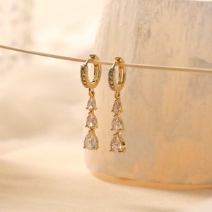 diamond hoop earrings, dangle diamond earrings, elegant wedding earrings, bridesmaid gift, gift for her.