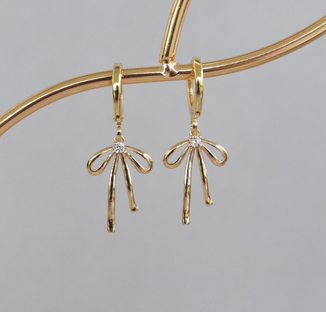 Gemstone Gold Bow Earrings
