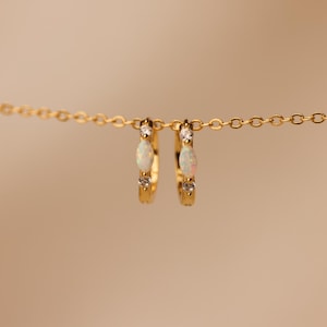 Opal hoop earrings, luxury hoop opal earring, elegant earrings made of fine sterling silver for everyday wear, gift for mom, gift for her.