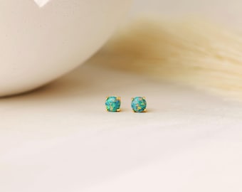 Opal earrings elegant green opal stud earrings, small earrings, gold opal earrings, gift for her, bridesmaid gift,